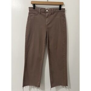 L'AGENCE Wanda High Rise Wide Leg Crop Jeans Deep Taupe Raw Hem 29